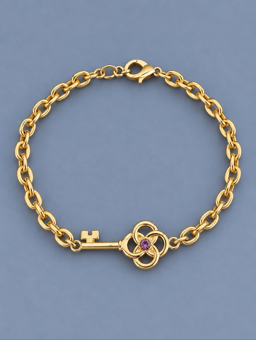 Goldtone Purple Crystal Key Chain Tennis Bracelet